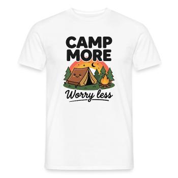 Randonnée - Aventure en plein air - Campez plus et moins vous inquiétez - T-shirt homme - blanc - Devant - AI Model Male 178 dark (178cm)