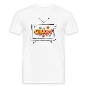 Lettres florales groovy des années 70 en forme de bulle - T-shirt homme - blanc - Devant - AI Model Male 178 dark (178cm)