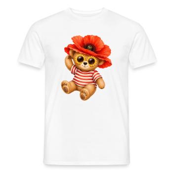 Cute Teddy Bear with Poppy Hat & Floral Glasses - Men's T-Shirt - white - Front - AI Model Male 178 dark (178cm)