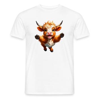 Vache des Highlands en saut – Design animal dynamique - T-shirt homme - blanc - Devant - AI Model Male 178 dark (178cm)