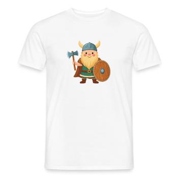 Petit Viking de dessin animé avec bouclier et hache de combat - T-shirt homme - blanc - Devant - AI Model Male 178 dark (178cm)