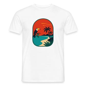 Panorama côtier tropical avec toucan - T-shirt homme - blanc - Devant - AI Model Male 178 dark (178cm)
