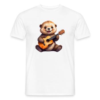 Little cartoon otter playing the guitar – Cool - Men's T-Shirt - white - Front - AI Model Male 178 dark (178cm)
