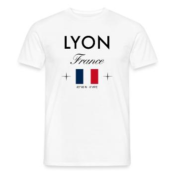 Lyon Frankreich Koordinaten Reise Souvenir - Männer T-Shirt - Weiß - Vorne - AI Model Male 178 dark (178cm)
