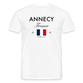 Annecy France Coordinates Travel Souvenir - Men's T-Shirt - white - Front - AI Model Male 178 dark (178cm)