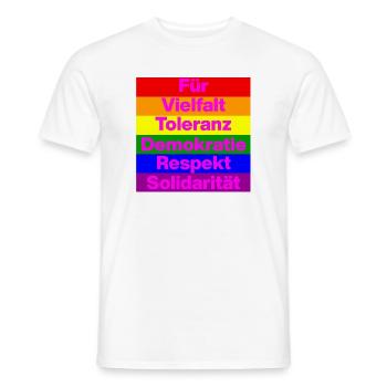 VIELFALT TOLERANZ DEMOKRATIE RESPEKT SOLIDARITÄT - Männer T-Shirt - Weiß - Vorne - AI Model Male 178 dark (178cm)
