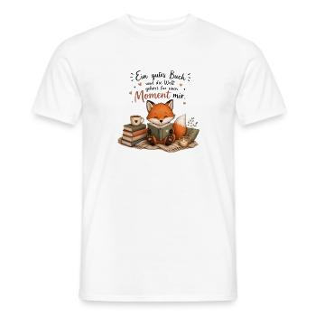 Moment mit Buch: Fuchs genießt Lesen - Männer T-Shirt - Weiß - Vorne - AI Model Male 178 dark (178cm)