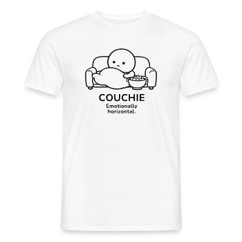 Couchie – Emotionally Horizontal | Cozy Mood - Männer T-Shirt - Weiß - Vorne - AI Model Male 178 dark (178cm)