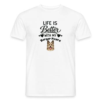 La vie est meilleure avec mon chien Berger Picard - T-shirt homme - blanc - Devant - AI Model Male 178 dark (178cm)