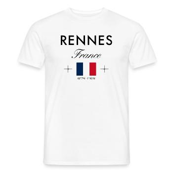 Rennes Frankreich Koordinaten Reise Souvenir - Männer T-Shirt - Weiß - Vorne - AI Model Male 178 dark (178cm)