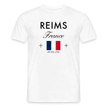 Reims Frankreich Koordinaten Reise Souvenir - Männer T-Shirt - Weiß - Vorne - AI Model Male 178 dark (178cm)