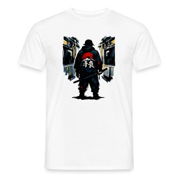 Urban Ninja with Red Sun - Men's T-Shirt - white - Front - AI Model Male 178 dark (178cm)