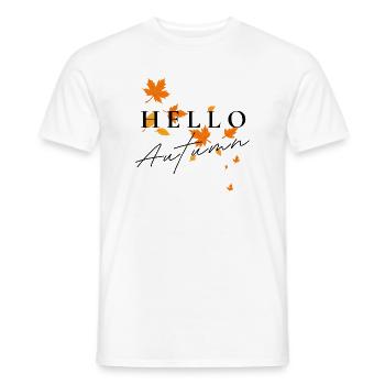 Bonjour Autumn | Chemise typographie d’automne - T-shirt homme - blanc - Devant - AI Model Male 178 dark (178cm)
