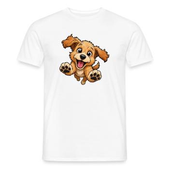 Un chien mignon saute vers - T-shirt homme - blanc - Devant - AI Model Male 178 dark (178cm)