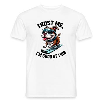 Dessin animé Skieur Bouledogue Chien Drôle - T-shirt homme - blanc - Devant - AI Model Male 178 dark (178cm)
