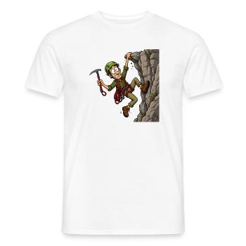 Comic-Bergsteiger am Überhang – Klettern Abenteuer - Männer T-Shirt - Weiß - Vorne - AI Model Male 178 dark (178cm)