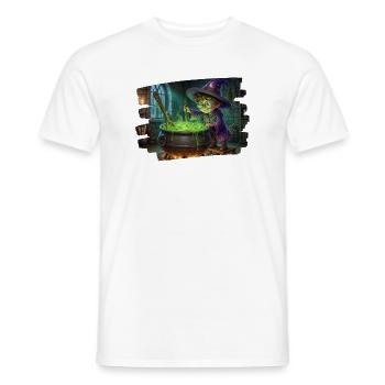 Un petit magicien prépare une potion magique dans un chaudron - T-shirt homme - blanc - Devant - AI Model Male 178 dark (178cm)