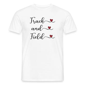 Track and Field handwritten Logo with Hearts - Men's T-Shirt - white - Front - AI Model Male 178 dark (178cm)