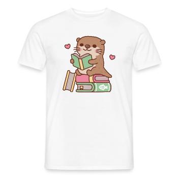 Cute Otter Sits Atop Of Books To Read - Men's T-Shirt - white - Front - AI Model Male 178 dark (178cm)