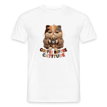 Coffee Before Catitude Knit Cat - Men's T-Shirt - white - Front - AI Model Male 178 dark (178cm)