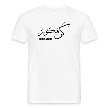 Calligraphie arabe Kun Fa Yakun  - T-shirt homme - blanc - Devant - AI Model Male 178 dark (178cm)