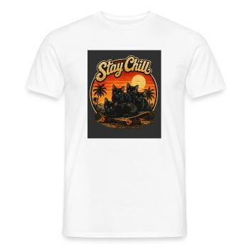 Restez calmes, chats au coucher du soleil - T-shirt homme - blanc - Devant - AI Model Male 178 dark (178cm)