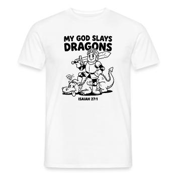 God Defeats Dragon Isaiah 27:1 Vintage Knight - Men's T-Shirt - white - Front - AI Model Male 178 dark (178cm)
