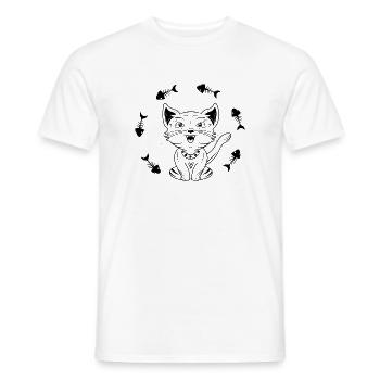 Fröhliche Winkende Katze mit Fischgräten - Männer T-Shirt - Weiß - Vorne - AI Model Male 178 dark (178cm)