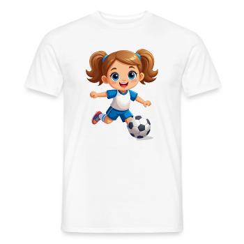 Comic girl as a soccer player with soccer – Sports - Men's T-Shirt - white - Front - AI Model Male 178 dark (178cm)