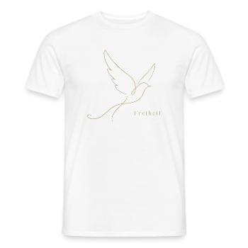 Goldene Freiheit – Filigrane Buchstaben & Taube - Männer T-Shirt - Weiß - Vorne - AI Model Male 178 dark (178cm)