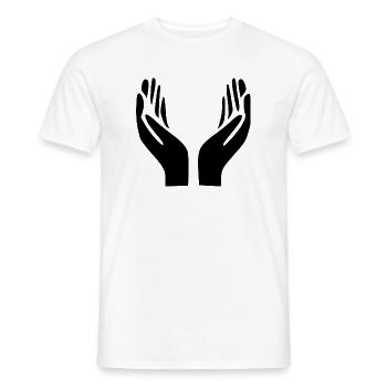 Open Hands Hand Gesture - Men's T-Shirt - white - Front - AI Model Male 178 dark (178cm)