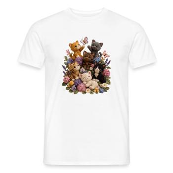 Crochet Cats in Floral Garden - Men's T-Shirt - white - Front - AI Model Male 178 dark (178cm)