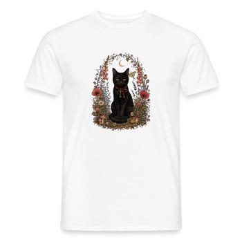 Black Cat in Floral  - Men's T-Shirt - white - Front - AI Model Male 178 dark (178cm)