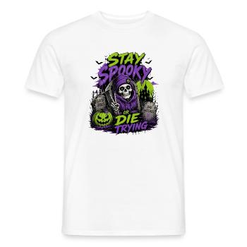 Stay Spooky or Die Trying – Halloween Skull - Männer T-Shirt - Weiß - Vorne - AI Model Male 178 dark (178cm)
