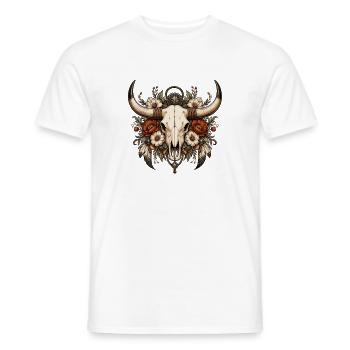 Crâne de bison avec couronne de fleurs - T-shirt homme - blanc - Devant - AI Model Male 178 dark (178cm)