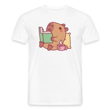 Niedliche Capybara entspannt und liest ein Buch - Männer T-Shirt - Weiß - Vorne - AI Model Male 178 dark (178cm)