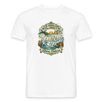 Vive la Retraite - Cadeau Humour Voyage et Plage - T-shirt homme - blanc - Devant - AI Model Male 178 dark (178cm)