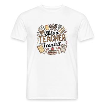 She's a Teacher I Can Tell | Cute Leopard Teacher  - Men's T-Shirt - white - Front - AI Model Male 178 dark (178cm)