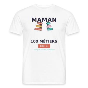 Maman 100 métiers en 1 - T-shirt homme - blanc - Devant - AI Model Male 178 dark (178cm)