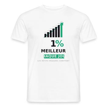 1% Meilleur Chaque Jour - T-shirt homme - blanc - Devant - AI Model Male 178 dark (178cm)