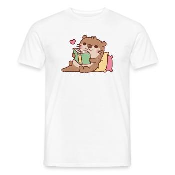La loutre mignonne se détend avec un livre - T-shirt homme - blanc - Devant - AI Model Male 178 dark (178cm)