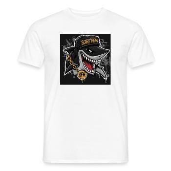 Shark SCARF'HEM Graffiti Streetwear - Männer T-Shirt - Weiß - Vorne - AI Model Male 178 dark (178cm)