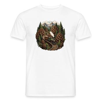 Forest railway steam locomotive in the mountain forest - Men's T-Shirt - white - Front - AI Model Male 178 dark (178cm)
