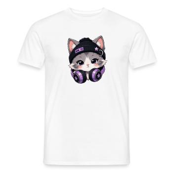 Lila DJ-Katze mit Kopfhörern - Männer T-Shirt - Weiß - Vorne - AI Model Male 178 dark (178cm)