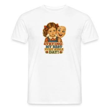 Vintage-trauriges Mädchen versteckt sich hinter einer Lächelmaske - Männer T-Shirt - Weiß - Vorne - AI Model Male 178 dark (178cm)