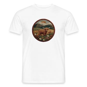 Hochlandkuh Patch in Berglandschaft - Männer T-Shirt - Weiß - Vorne - AI Model Male 178 dark (178cm)