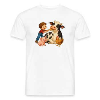 Junge bürstet Kuh auf dem fröhlichen Bauernhof - Männer T-Shirt - Weiß - Vorne - AI Model Male 178 dark (178cm)
