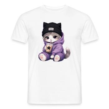 Lila Kätzchen-Bubble-Drink - Männer T-Shirt - Weiß - Vorne - AI Model Male 178 dark (178cm)