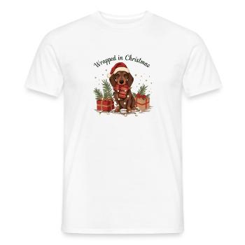 Dachshund Christmas Wrapped in Christmas - Men's T-Shirt - white - Front - AI Model Male 178 dark (178cm)