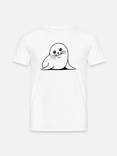 Robbe One Line niedliches Meeresmotiv - Männer T-Shirt - Weiß